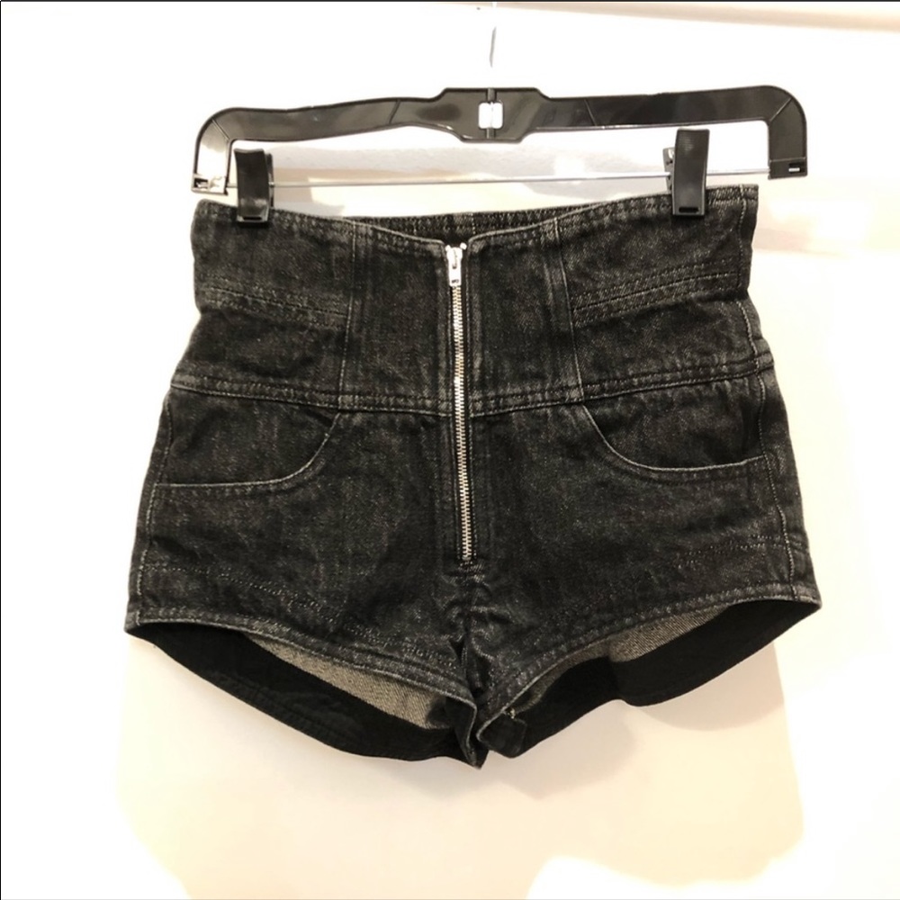 Isabel Marant Black High-Waist Front-Zip Denim Shorts